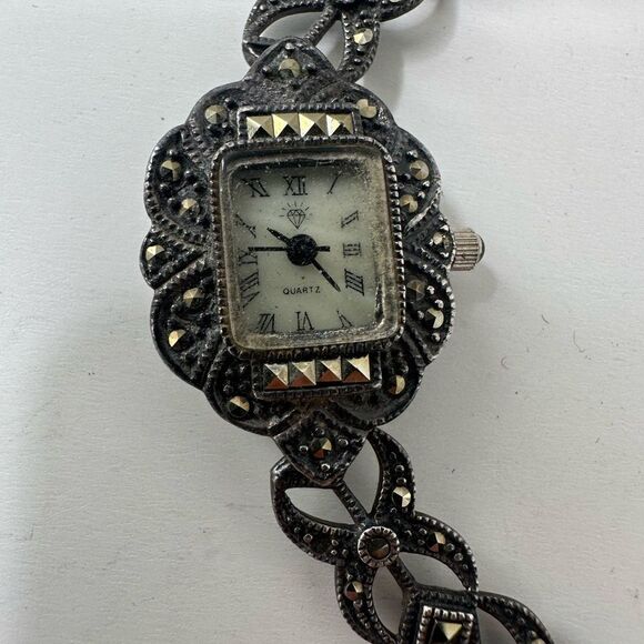 Vintage Art Deco Sterling Marcasite Japan Movement Watch - Picture 8 of 10